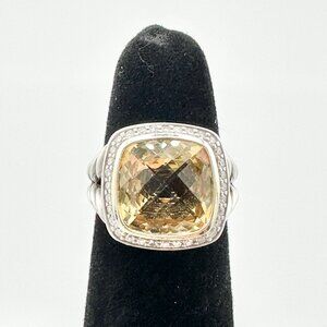 David Yurman Albion Ring w/ Citrine, Pavé White Diamonds & 18K Yellow Gold Sz. 5